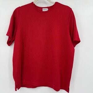 VTG Women's Red Knit Short Sleeve Sweater Top‎ Large Holiday Party Office Career